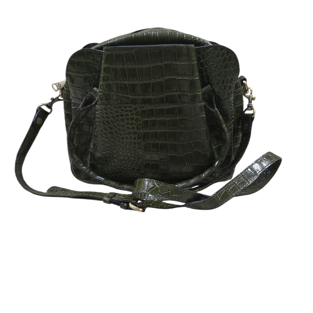 Patricia Nash Green Croc-Embossed Crossbody Satchel‎ Designer Bag EUC